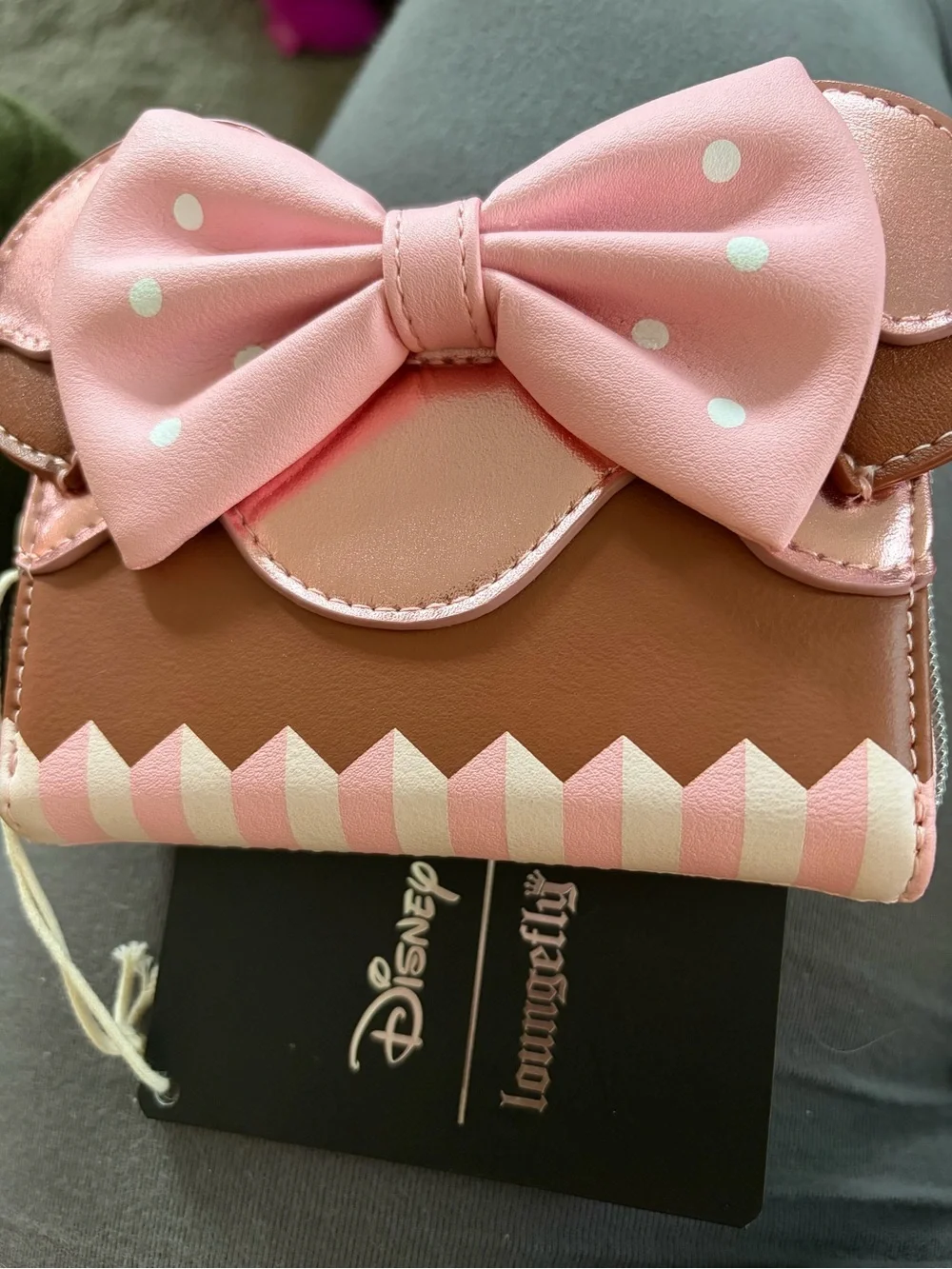 Loungefly Pink Polka Dot Bow Brown Stripe Wallet